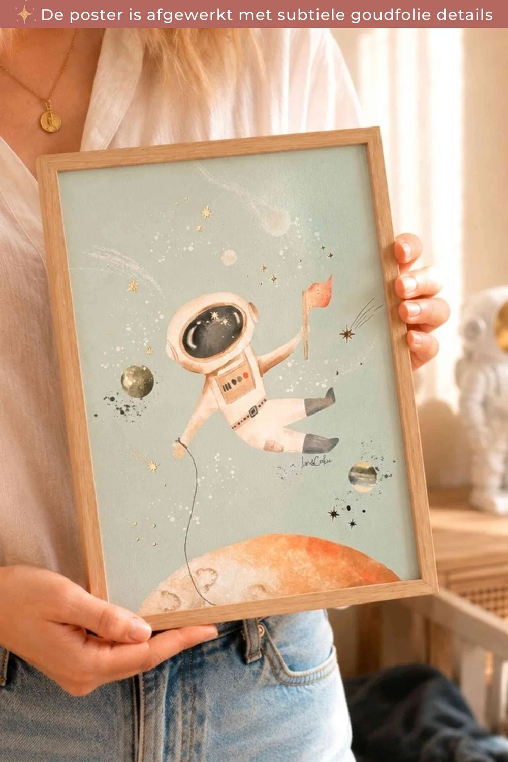 Lori & Cookie Kidsdeco Astronaut poster 21x30cm goudfolie