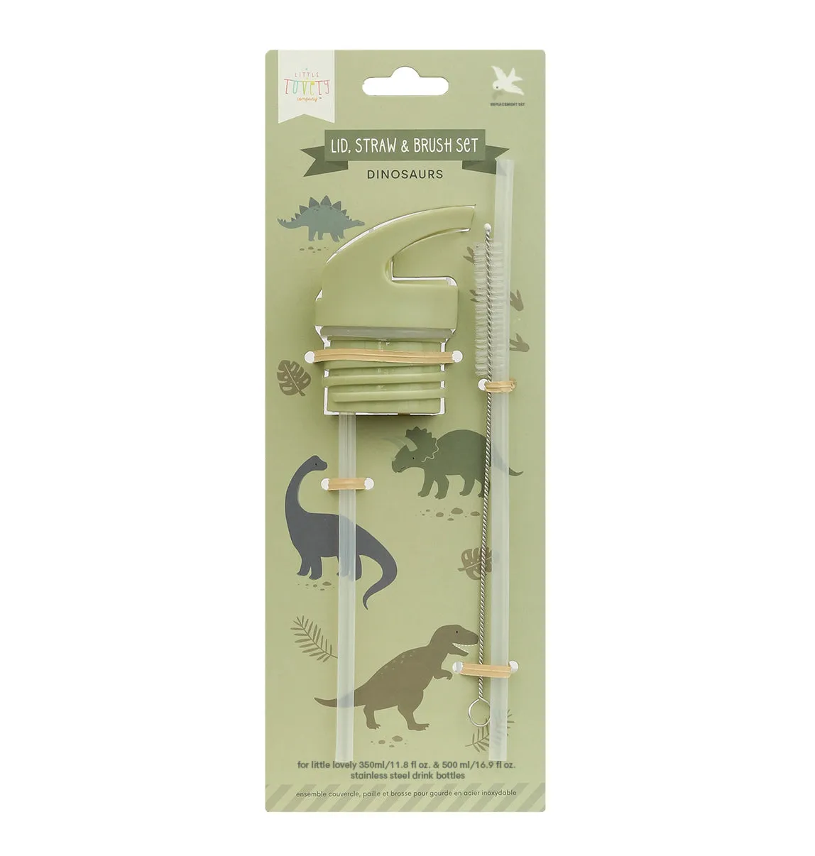 A Little Lovely Company Dinosaurussen dop rietje borstel set RVS