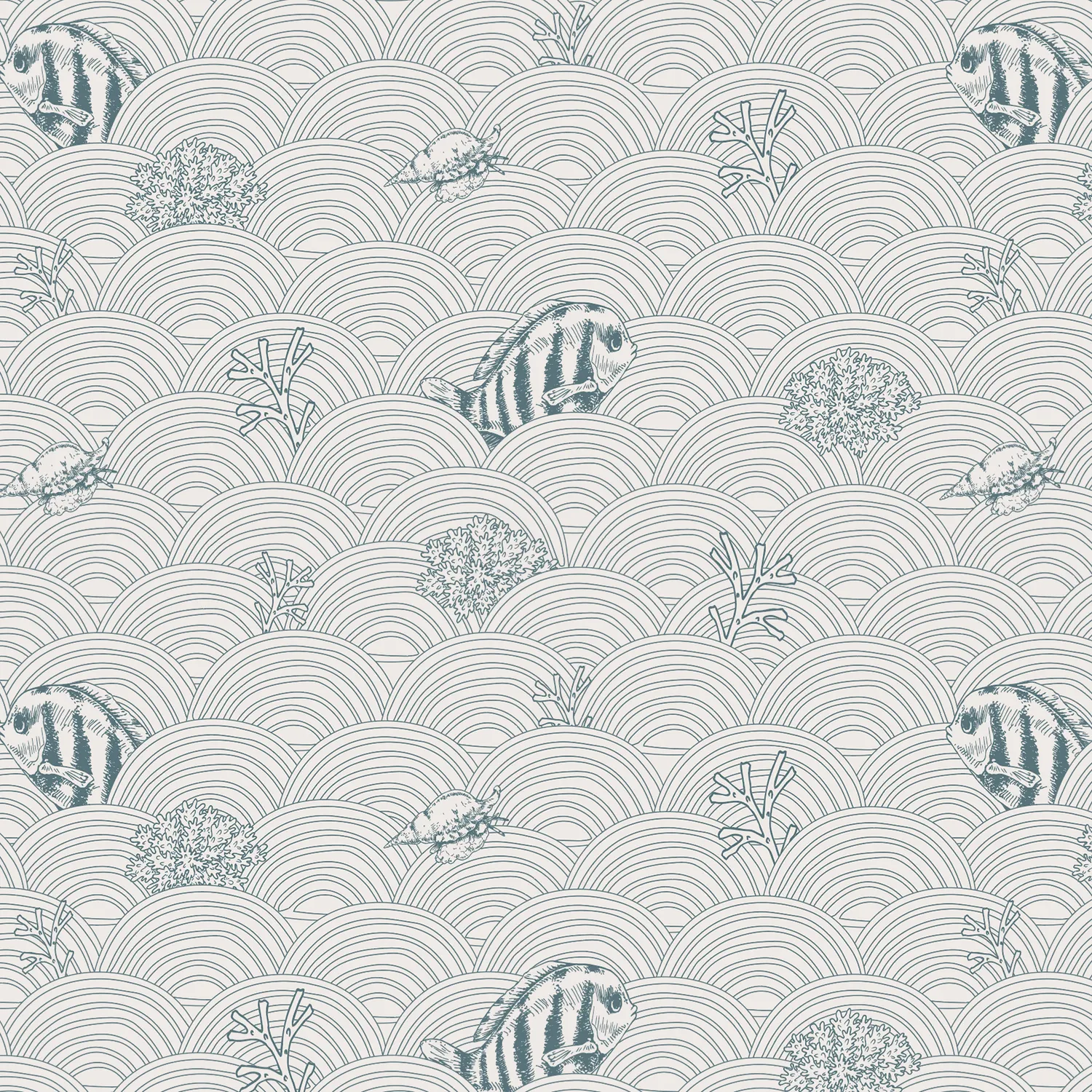 Little Amour Fishy Waves kinderbehang blauw 1 rol