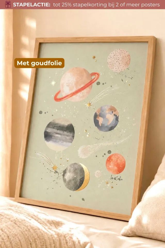 Lori & Cookie Kidsdeco Heelal poster 30x40cm goudfolie