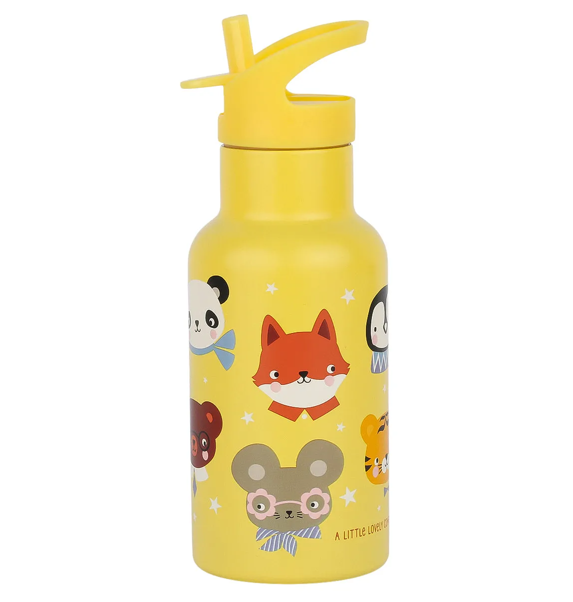 A Little Lovely Company Dierenvriendjes drinkfles RVS 350 ml geel dubbelwandig