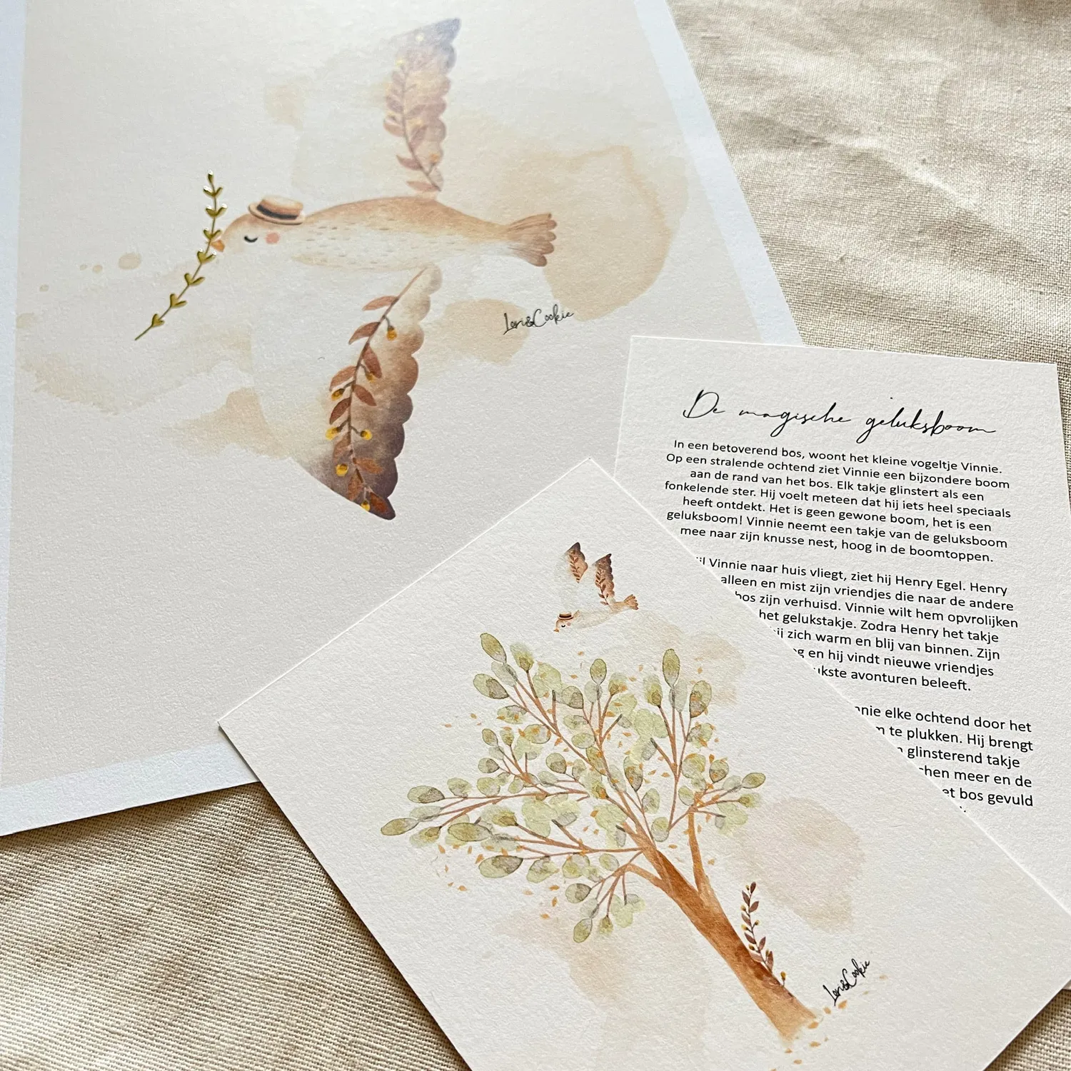 Lori & Cookie Kidsdeco Vinnie Vogeltje poster A4 goudfolie