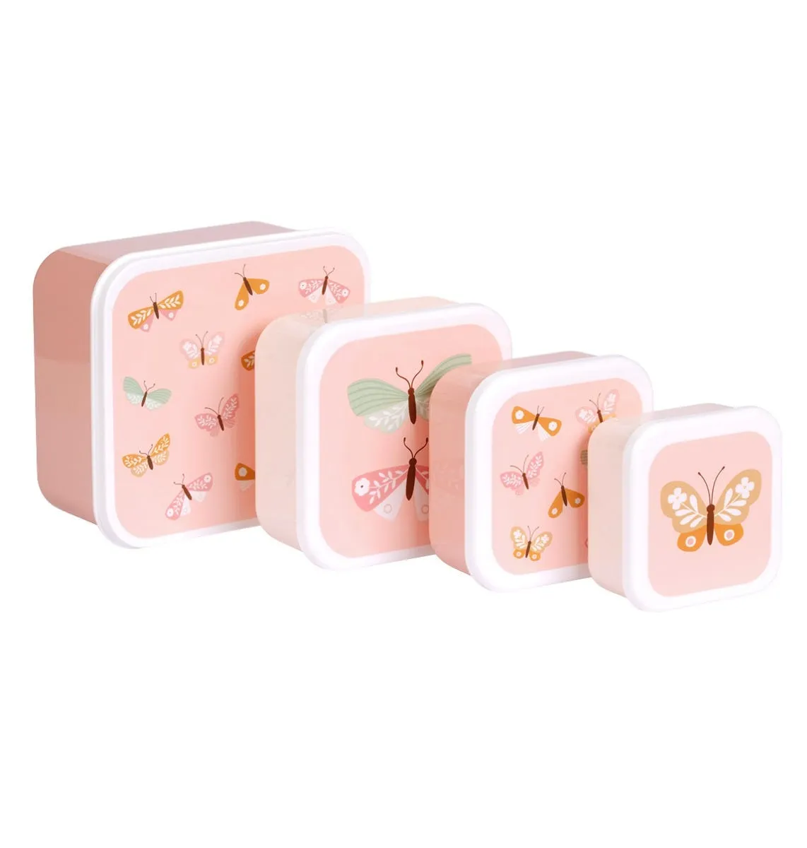 A Little Lovely Company Vlinders lunchbox set 4 stuks roze