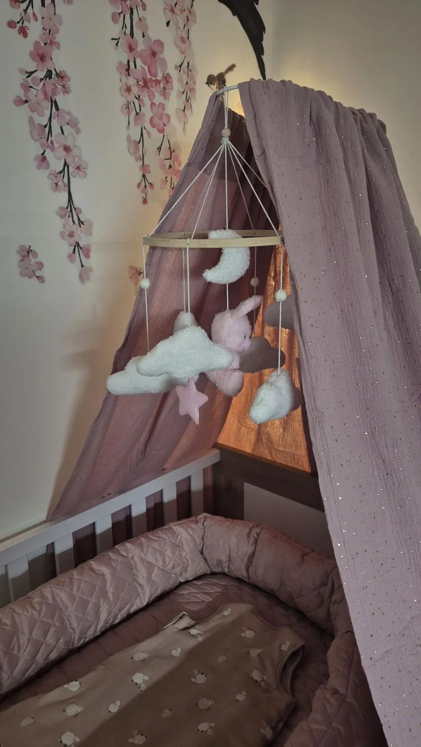 Lilimaus Babybett Himmel Musselin babyhemel wit met stok