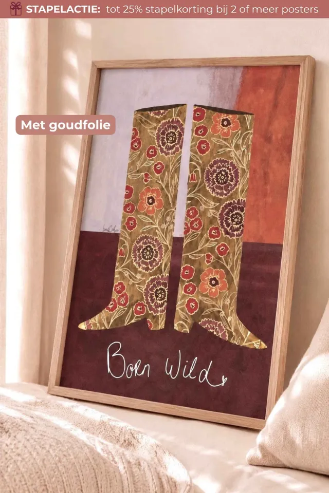 Lori & Cookie Kidsdeco Cowgirl Boots poster 30x40cm goudfolie