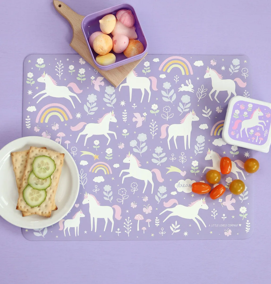 A Little Lovely Company Placemat Unicorn Dreams vinyl paars