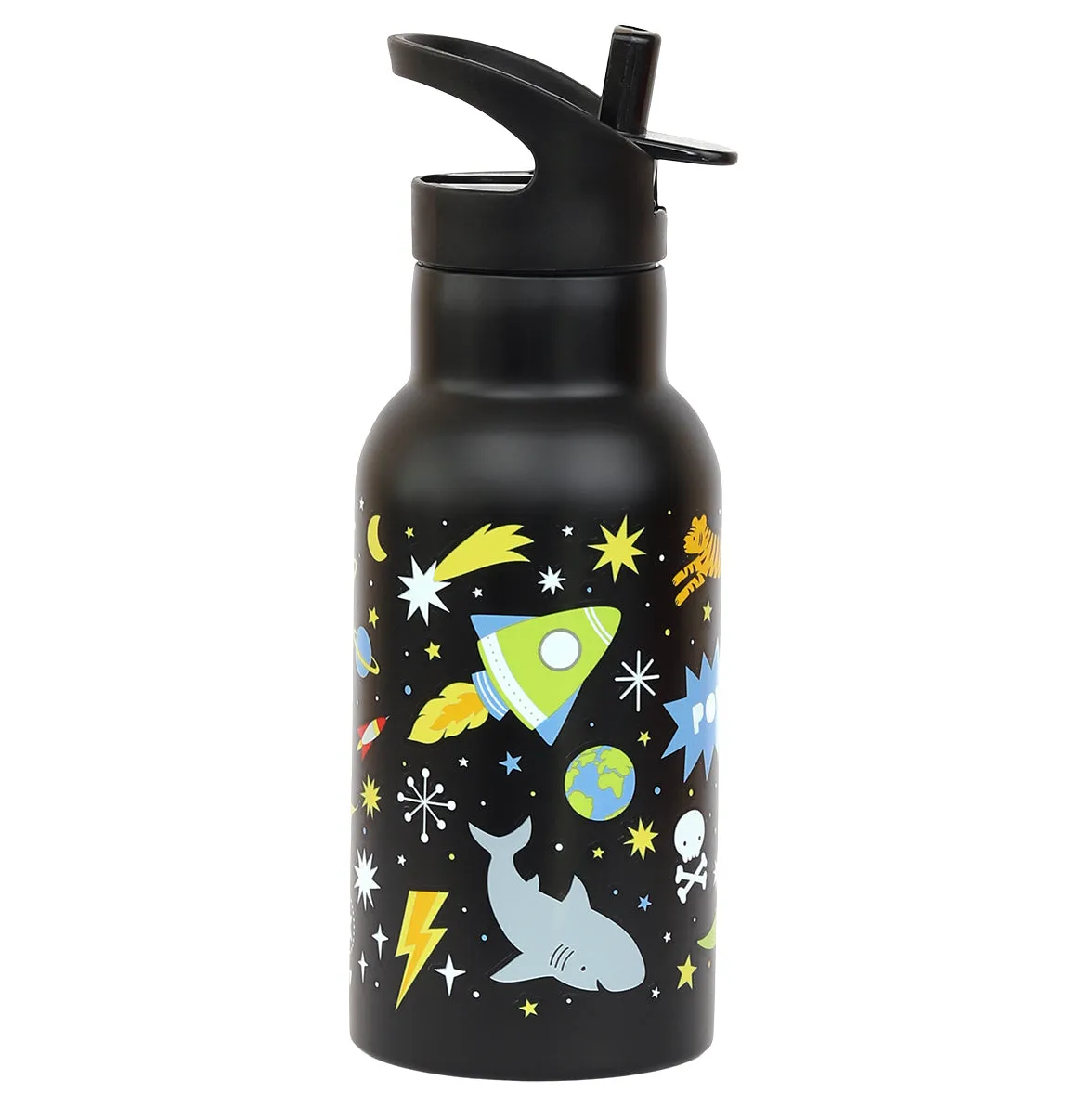 A Little Lovely Company Galaxy RVS drinkfles 350 ml zwart
