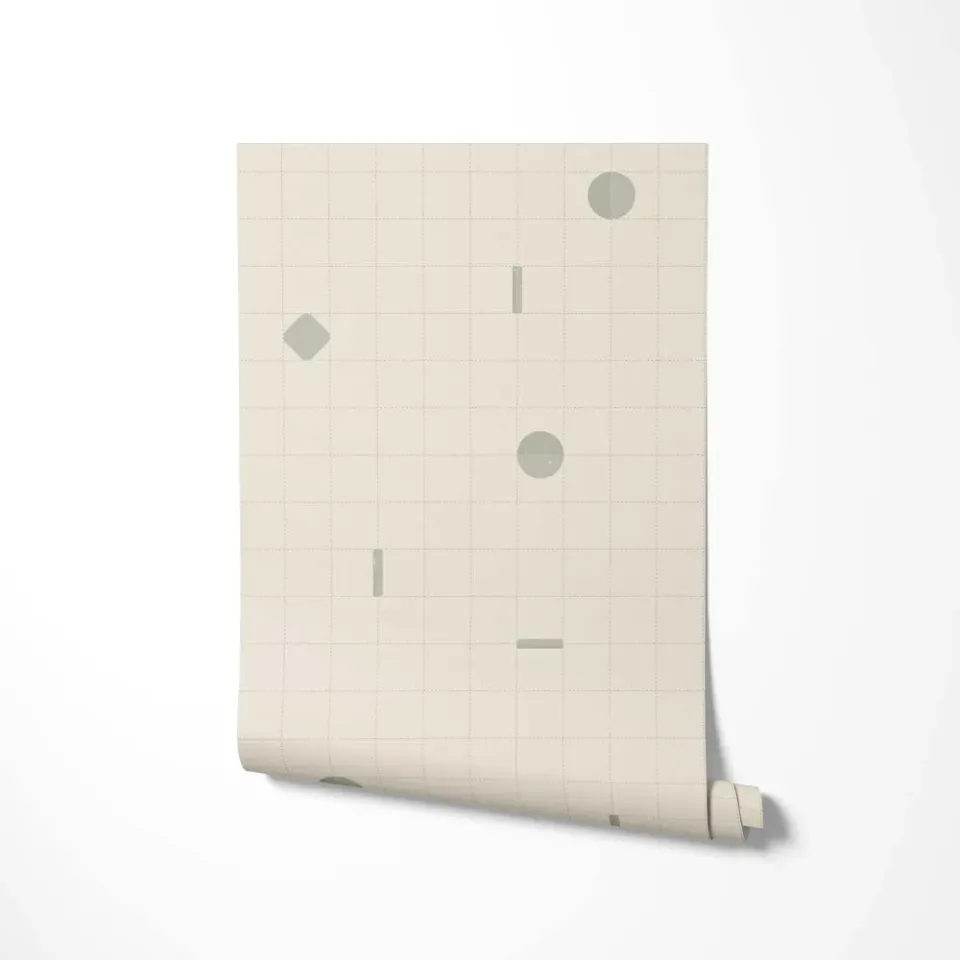 Little Amour Playful grid green behang 1 rol ruitjes