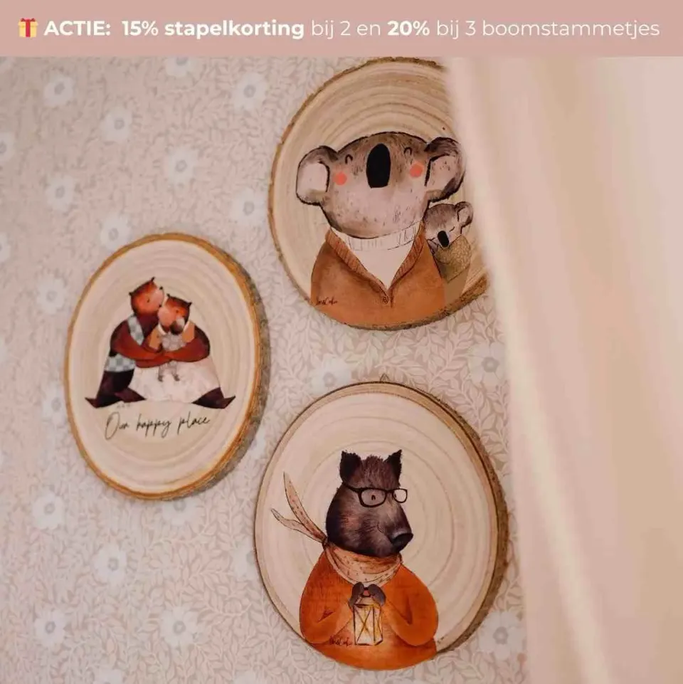 Lori & Cookie Kidsdeco Boomstammetjes wanddecoratie Koala met baby hout 20 cm