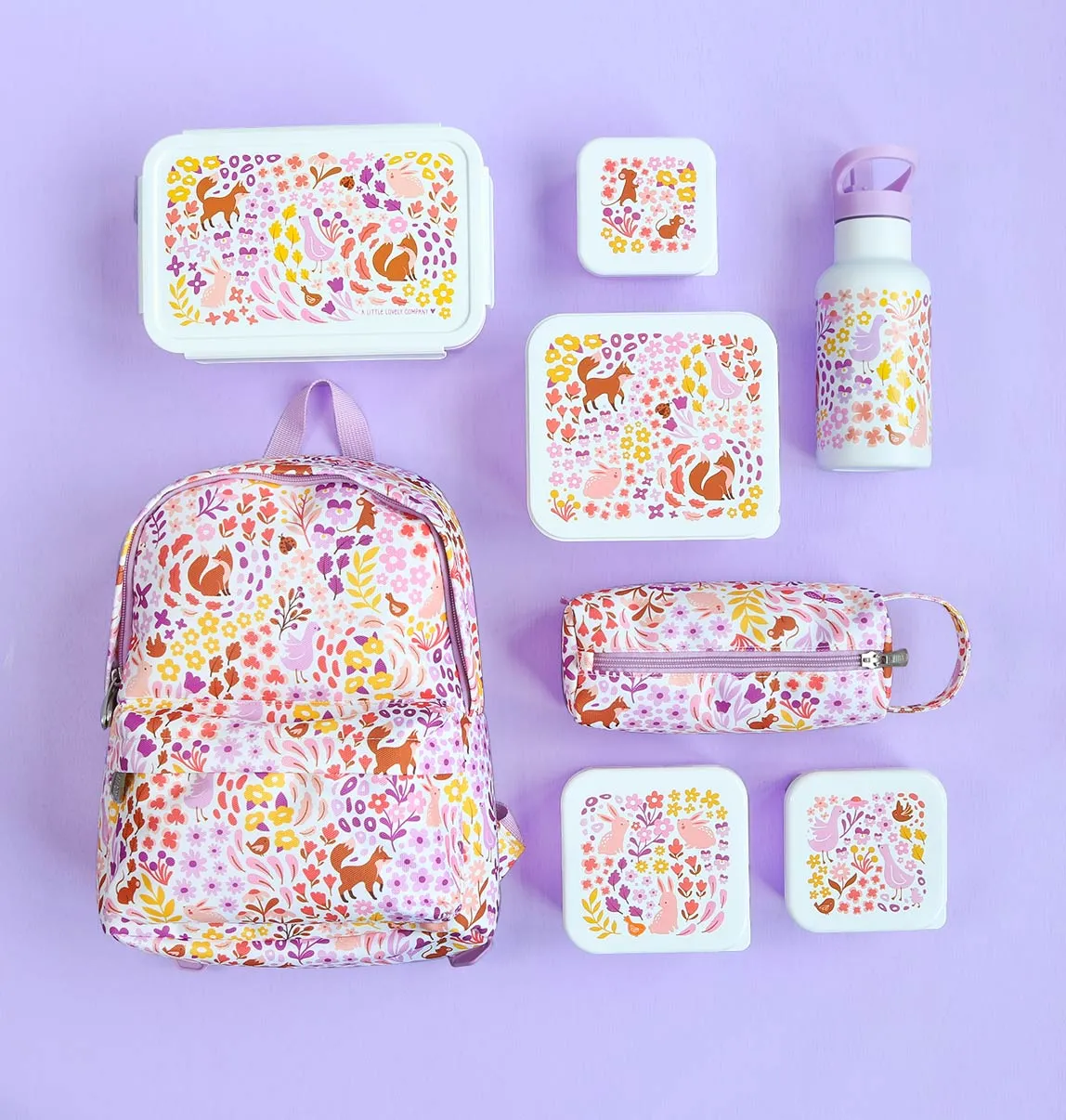 A Little Lovely Company Bloementuin etui lila gevoerd met handvat