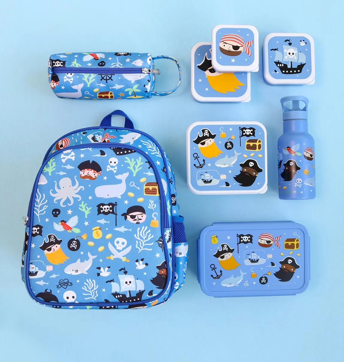 A Little Lovely Company Piraten lunchbox set 4-delig blauw