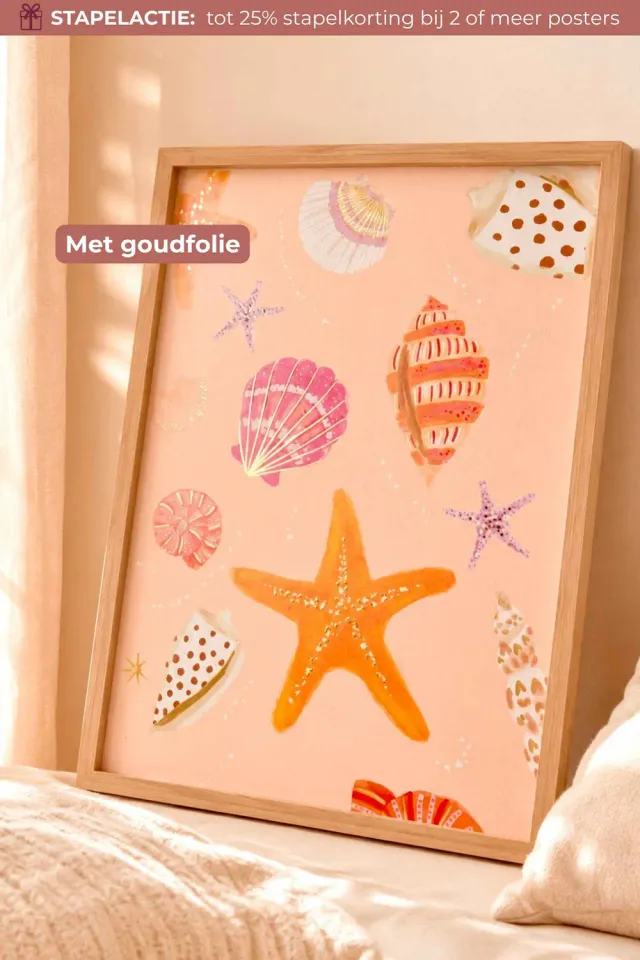 Lori & Cookie Kidsdeco Schelpen & Strand poster 30x40cm goudfolie