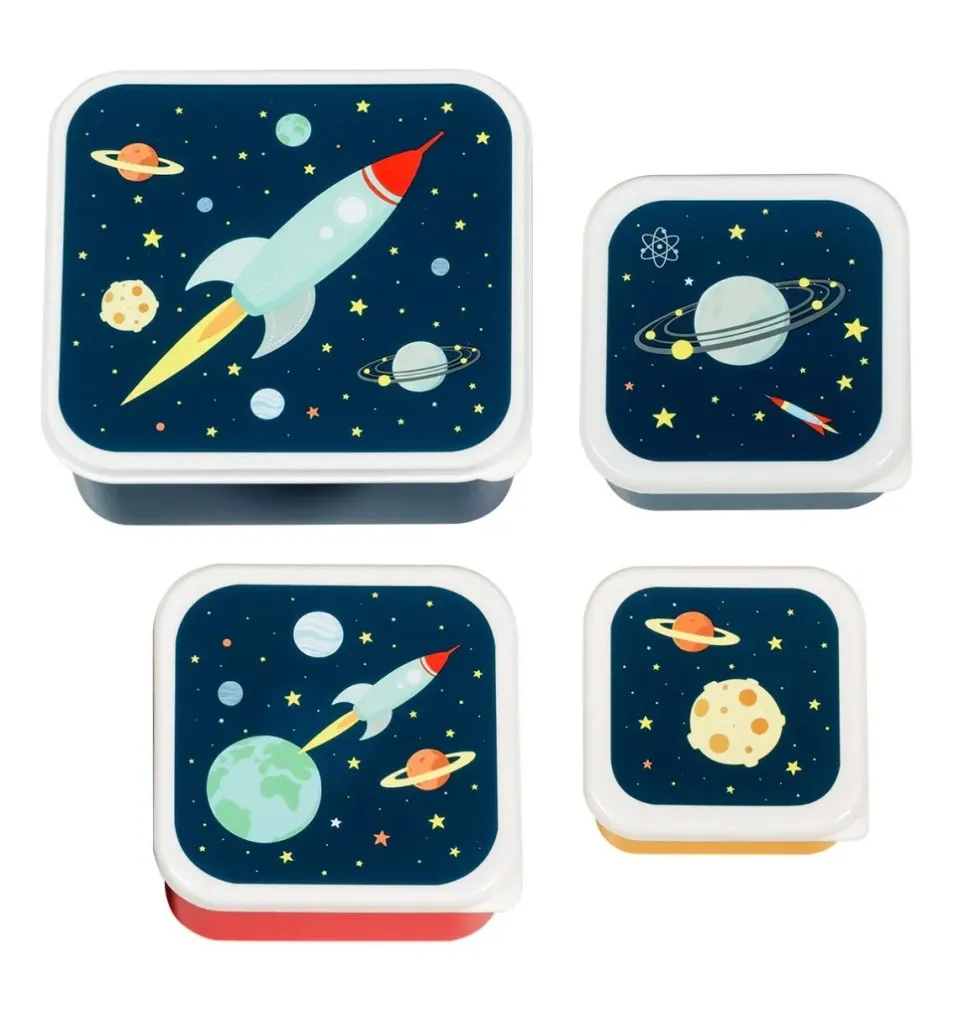 A Little Lovely Company Ruimte lunchbox set 4 stuks blauw