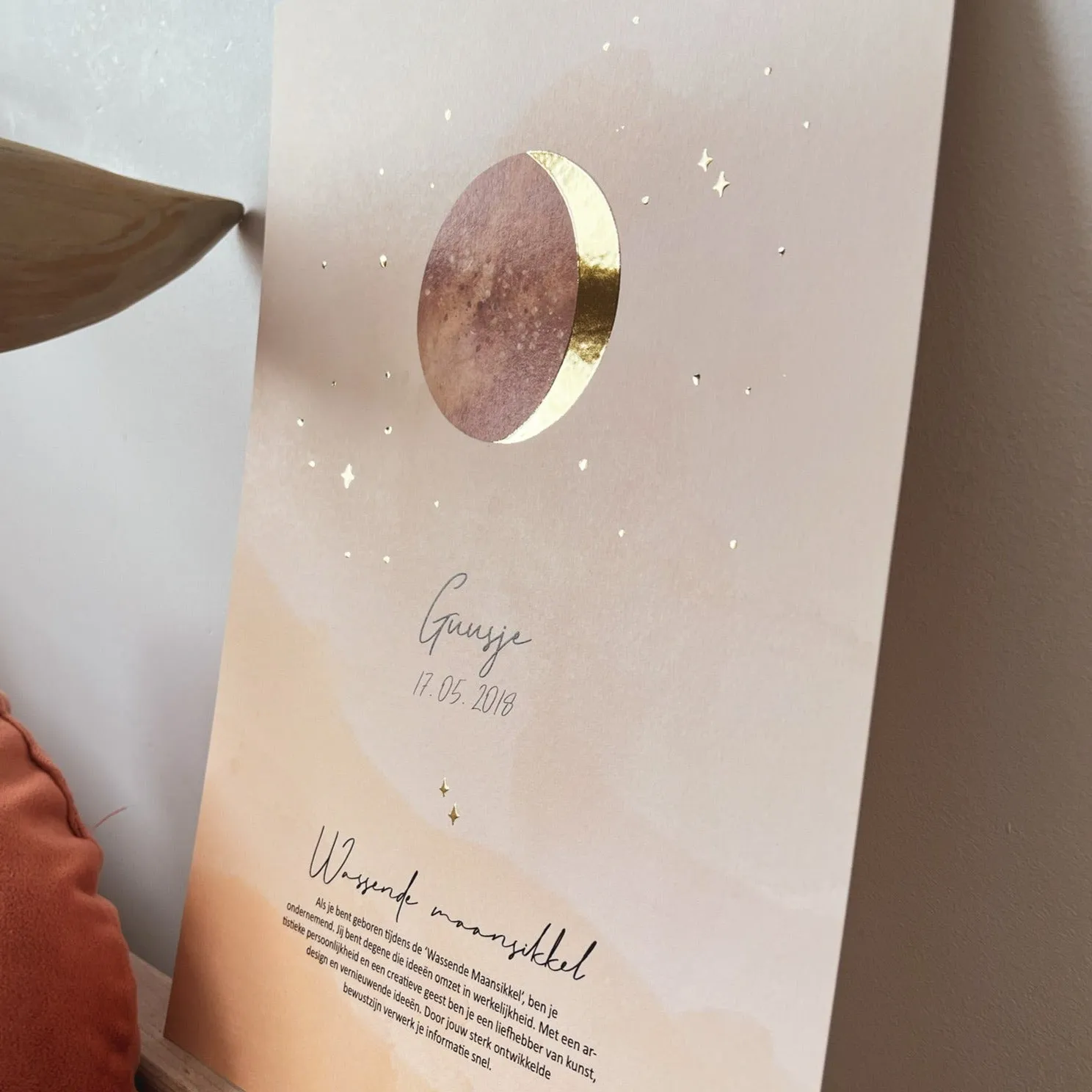 Lori & Cookie Kidsdeco Maanposter Terra A4 met naam goudfolie