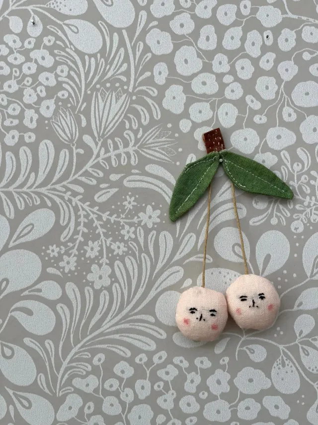 Het Kleijne Droomhuis Kersjes Stoffen Fruit Linnen 6x11,5 cm