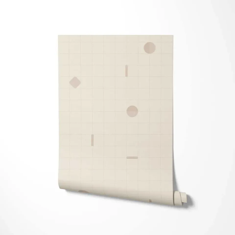Little Amour Playful Grid behang beige 1 rol ruitjes