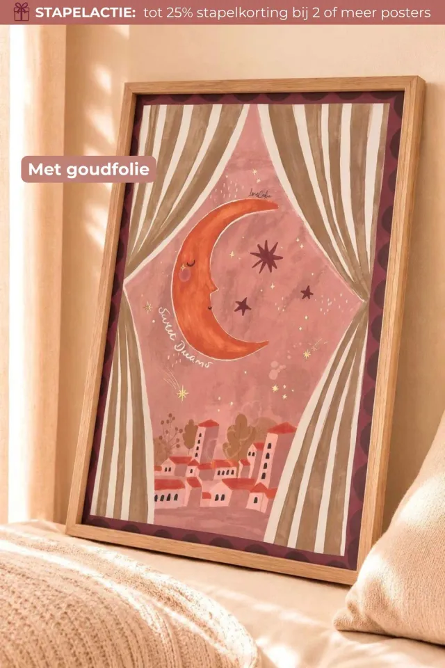Lori & Cookie Kidsdeco Slapende Maan poster 30x40cm paars