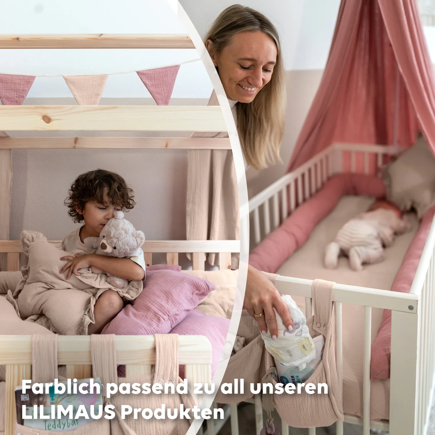 Lilimaus Betttasche Bedtas Organizer Altrosa zacht katoen