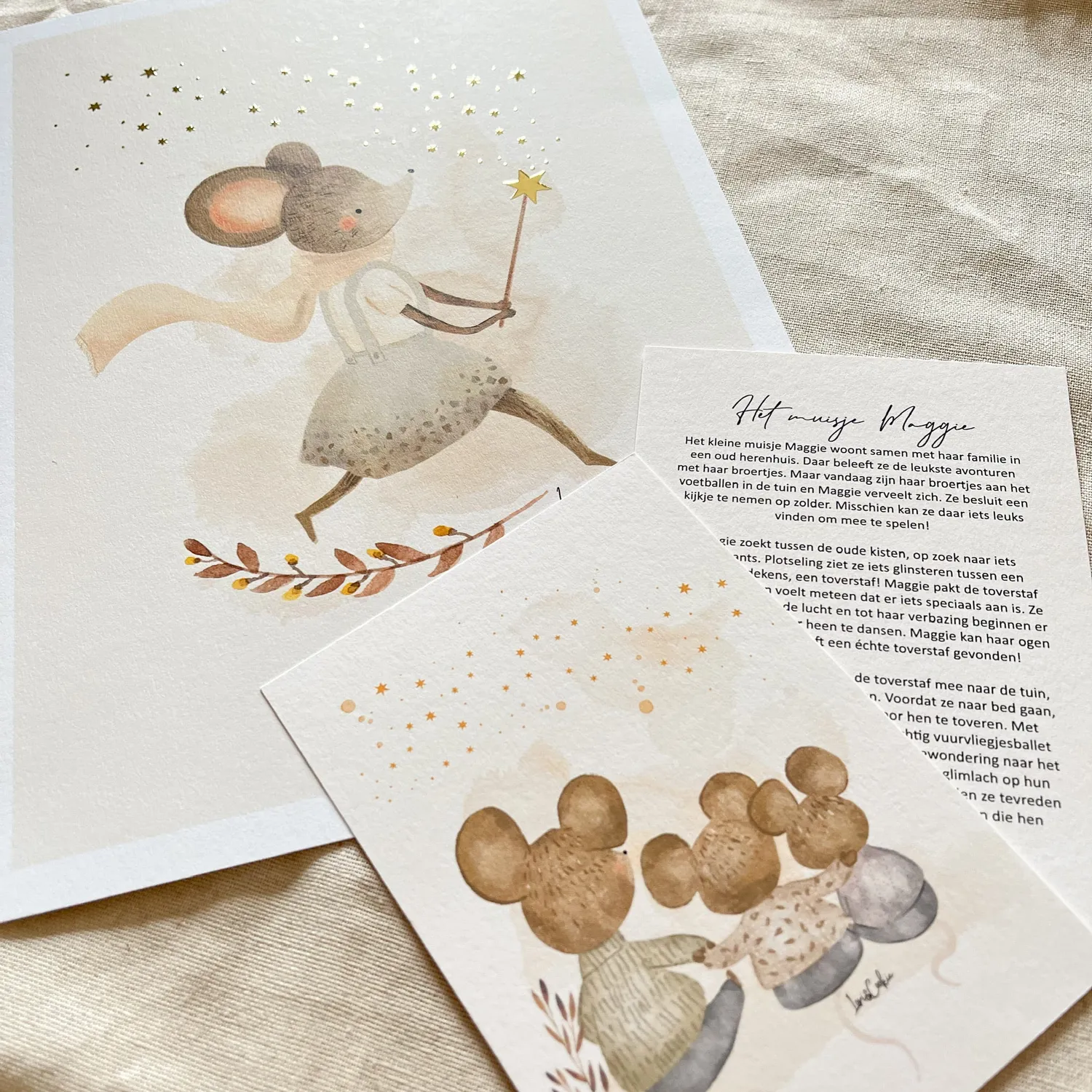 Lori & Cookie Kidsdeco Mia Konijn posterset A4 van 3 goudfolie