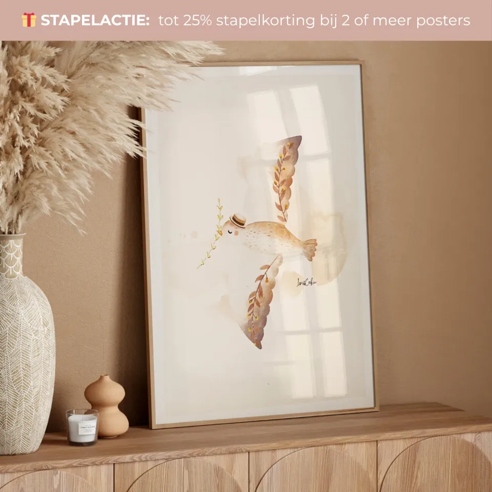 Lori & Cookie Kidsdeco Vinnie Vogeltje poster A4 goudfolie