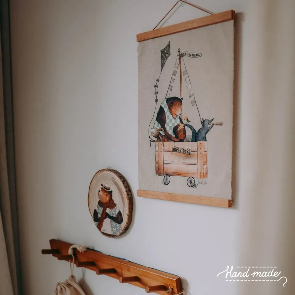 Lori & Cookie Kidsdeco Bosdieren wandkleed stof linnen 30x40 cm