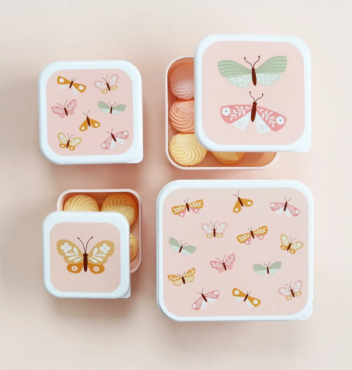 A Little Lovely Company Vlinders lunchbox set 4 stuks roze