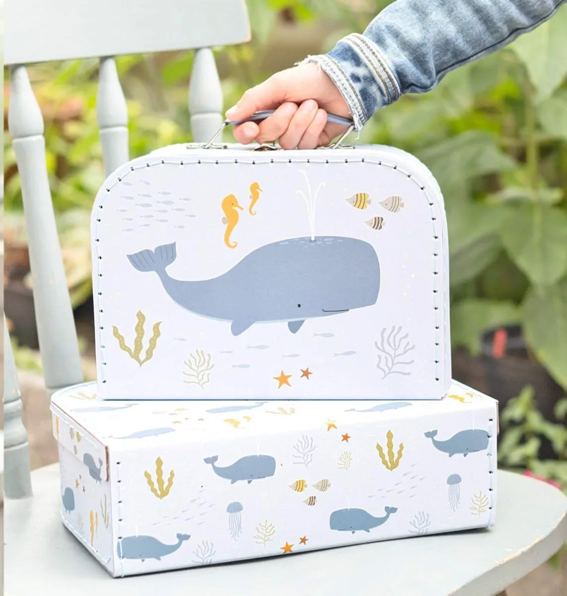 A Little Lovely Company Oceaan kofferset blauw 2 stuks karton