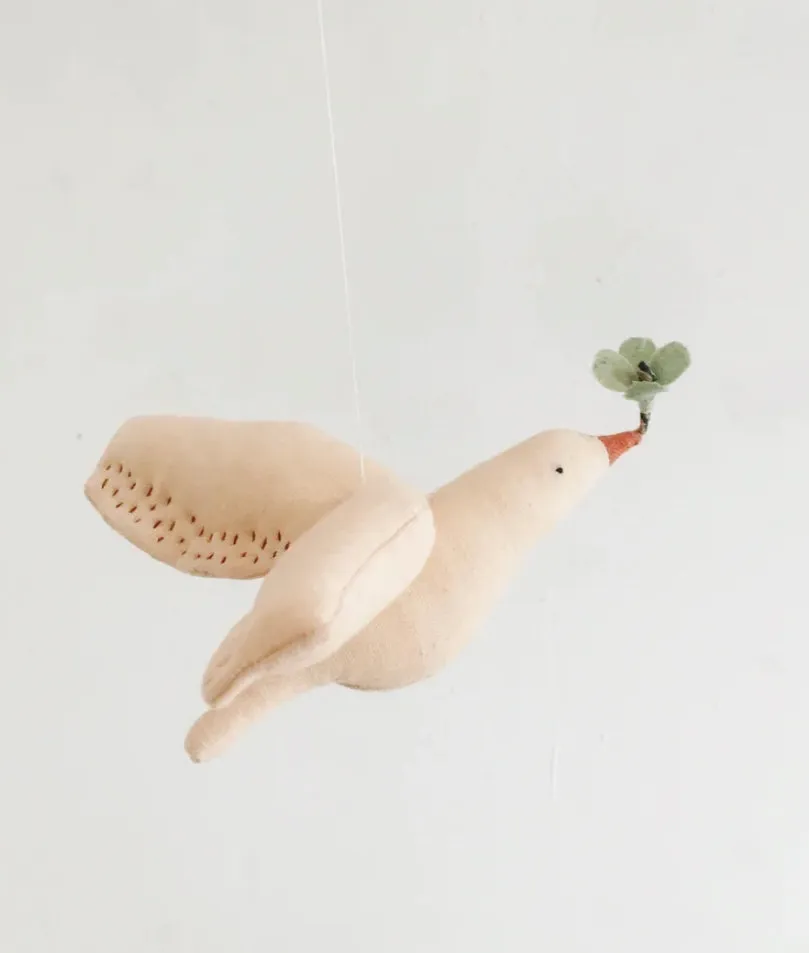 Whole Bird Mobile lichtroze linnen vogel 12 cm