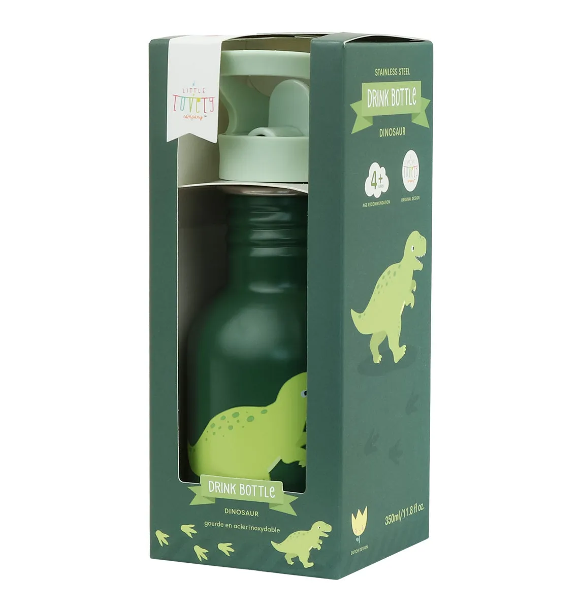 A Little Lovely Company Dinosaurus kleine RVS drinkfles 350 ml