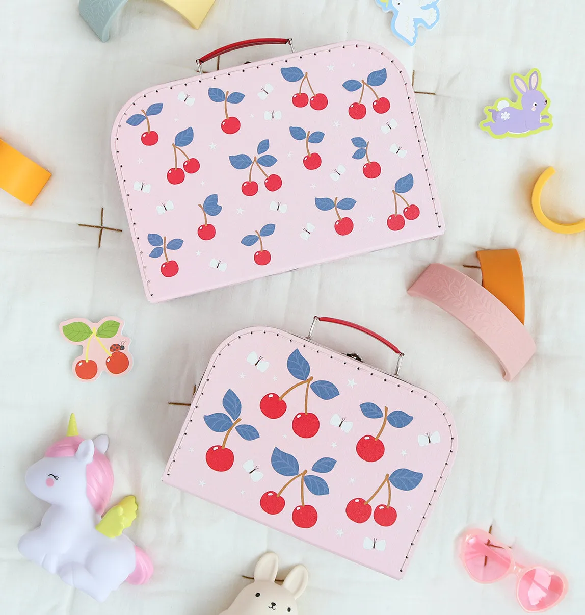 A Little Lovely Company Kersen opbergkoffertjes 2 stuks roze