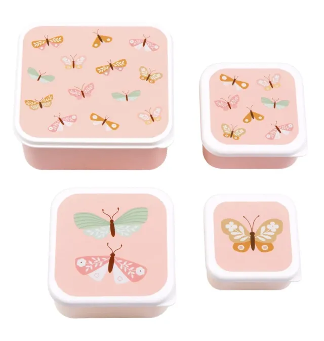 A Little Lovely Company Vlinders lunchbox set 4 stuks roze
