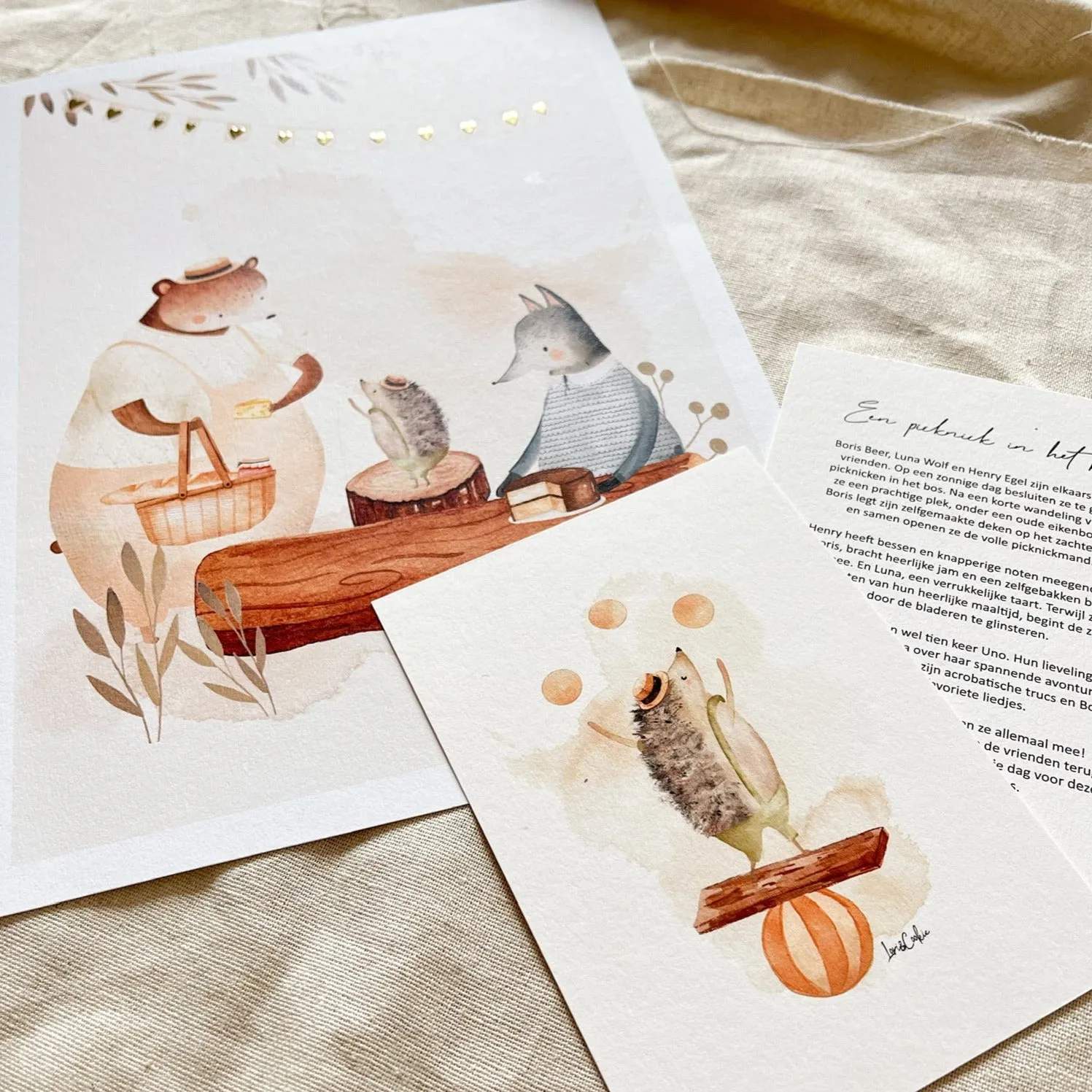 Lori & Cookie Kidsdeco Vriendenpicknick poster A3 goudfolie