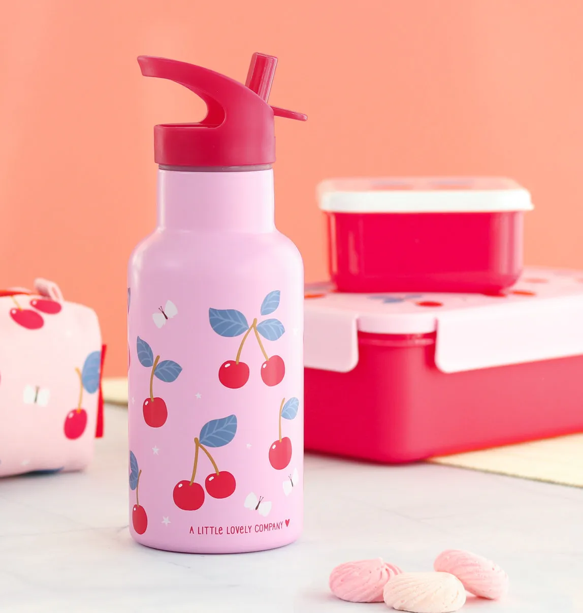 A Little Lovely Company Kersen rvs drinkfles 350 ml