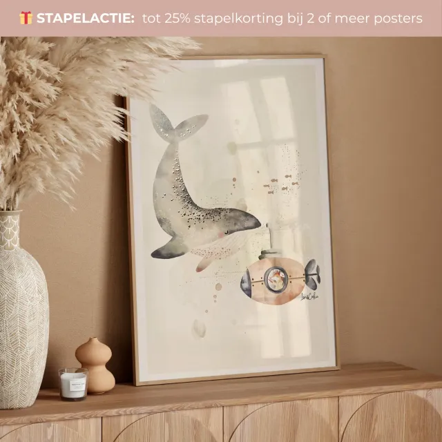 Lori & Cookie Kidsdeco Wally Walvis poster A4 goudfolie