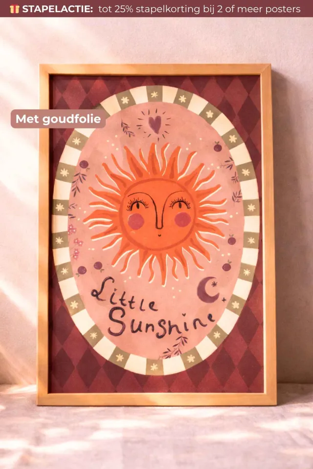Lori & Cookie Kidsdeco Vrolijke zon poster A3 goudfolie
