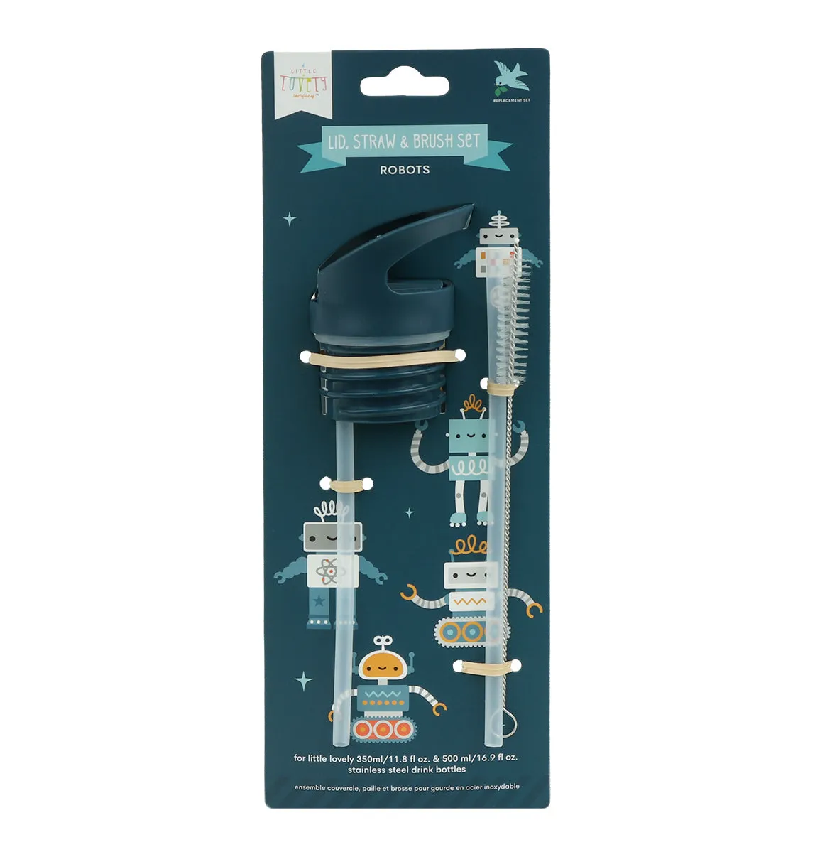 A Little Lovely Company Robots dop rietje borstel set RVS