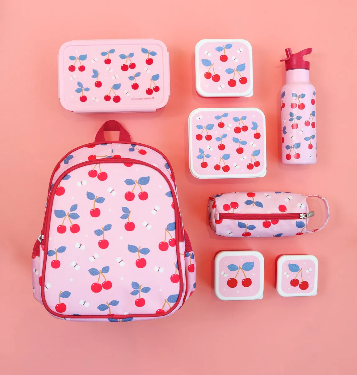 A Little Lovely Company Kersen rugzak roze met borstriem