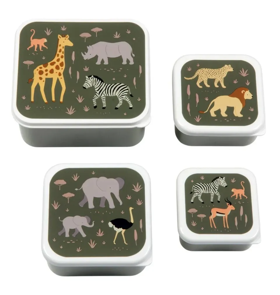 A Little Lovely Company Savanne lunch & snackbox set 4-delig grijs