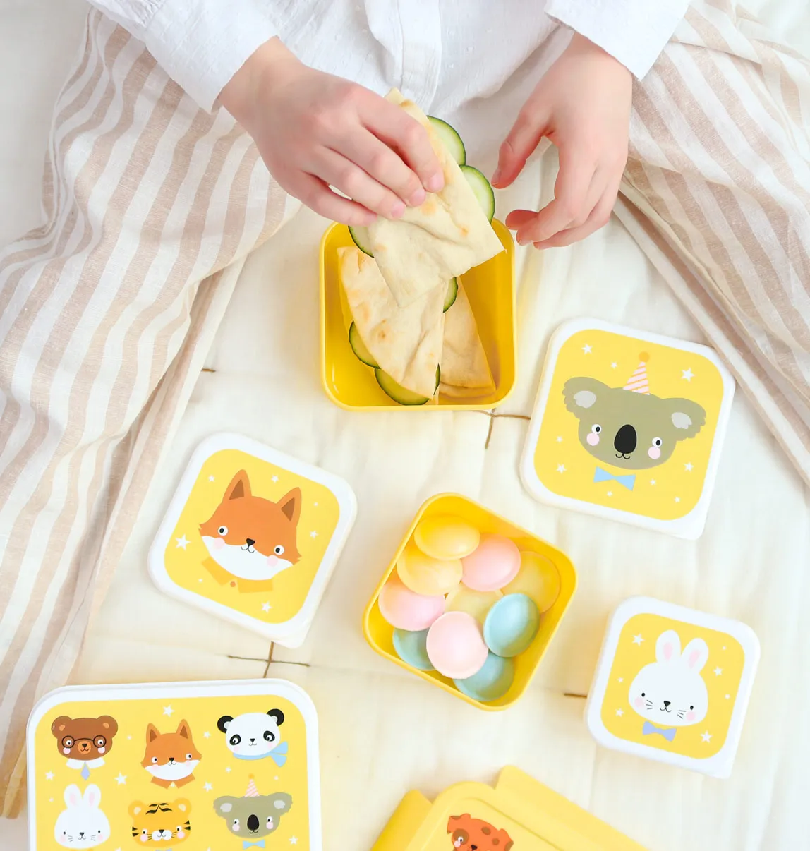 A Little Lovely Company Dierenvriendjes lunchbox set 4-delig