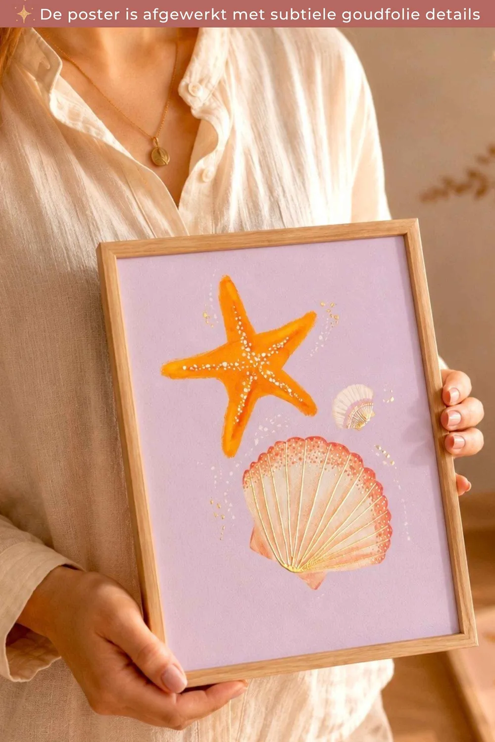 Lori & Cookie Kidsdeco Zeester Lila poster goudfolie strand 21x30