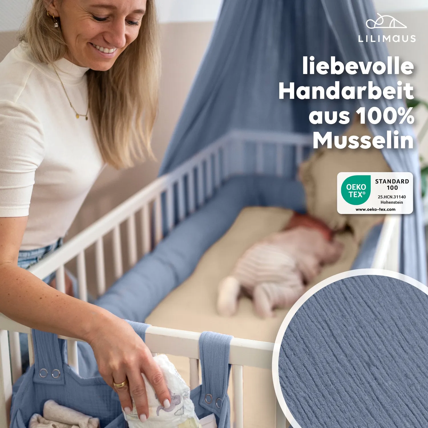 Lilimaus Betttasche Bedtas Organizer Altrosa zacht katoen