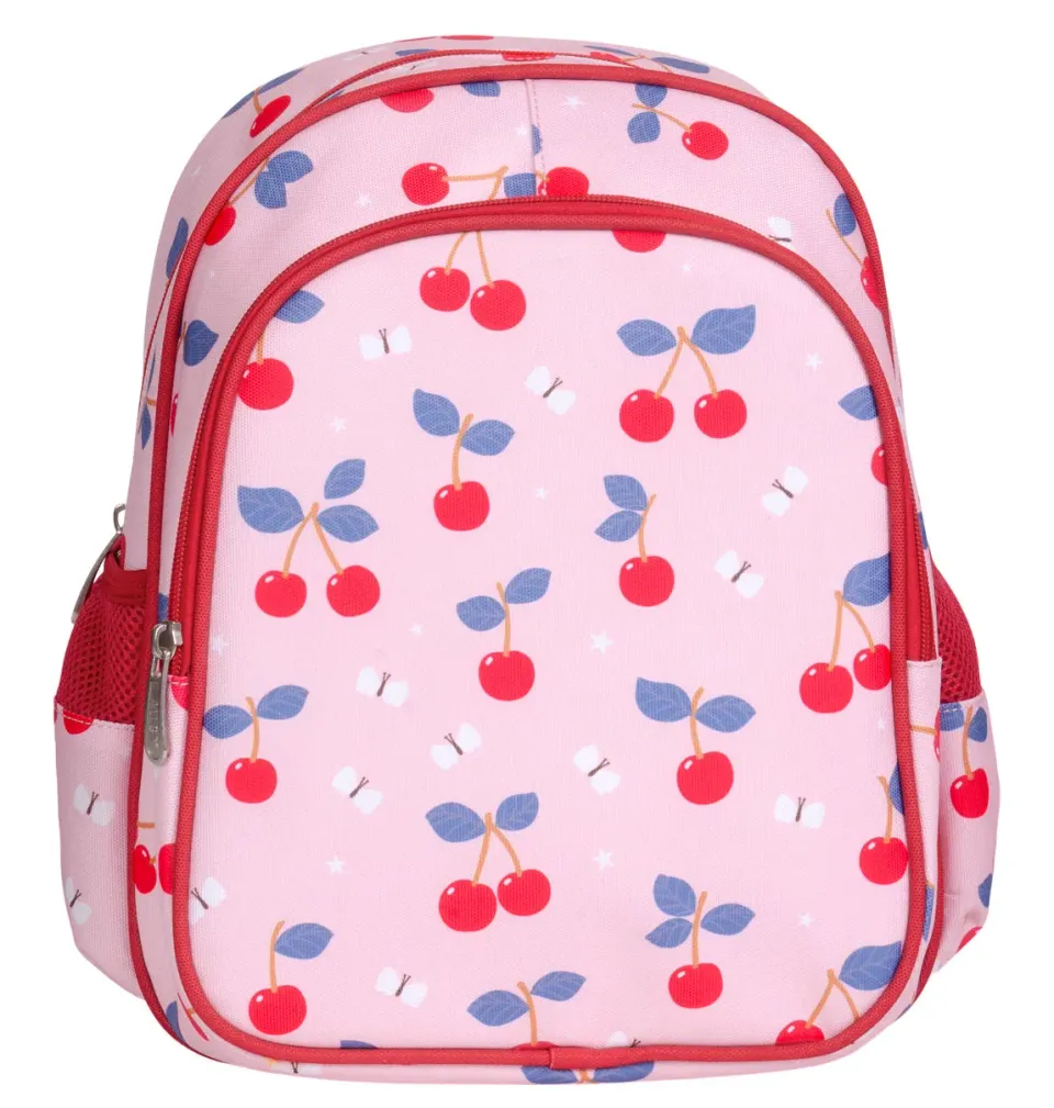 A Little Lovely Company Kersen rugzak roze met borstriem