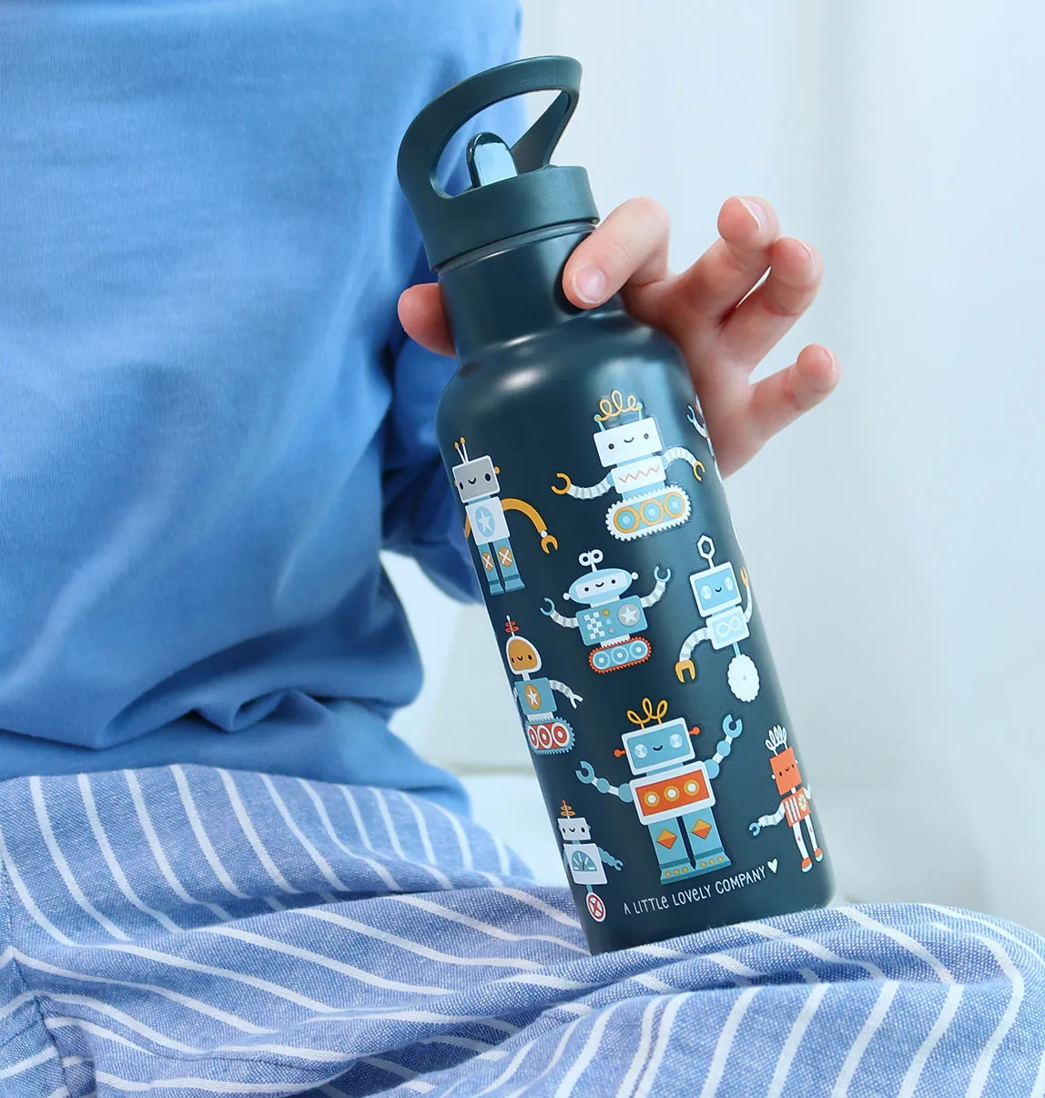 A Little Lovely Company Robots XL rvs drinkfles 500 ml