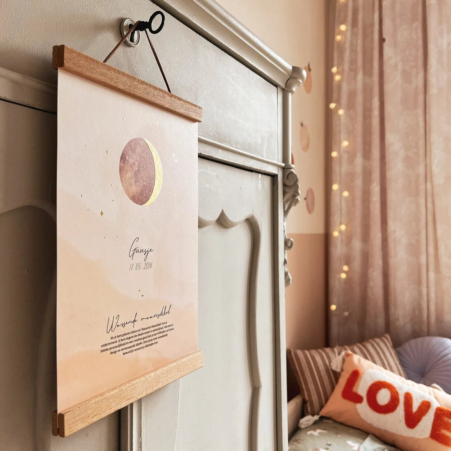 Lori & Cookie Kidsdeco Maanposter Terra A4 met naam goudfolie