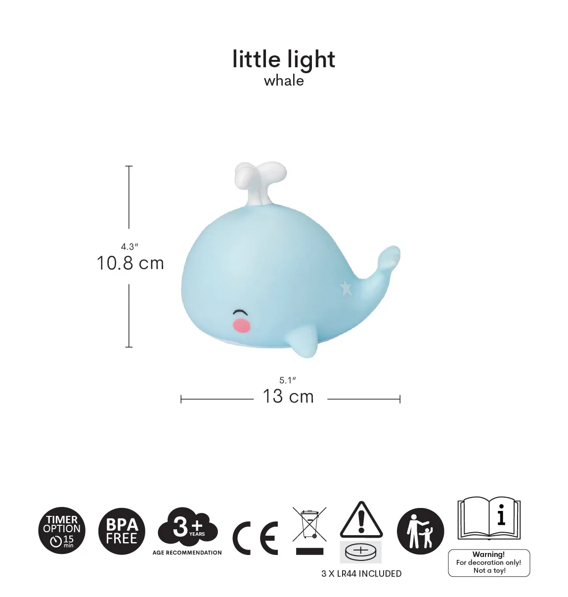 A Little Lovely Company Little Lights walvis nachtlampje blauw