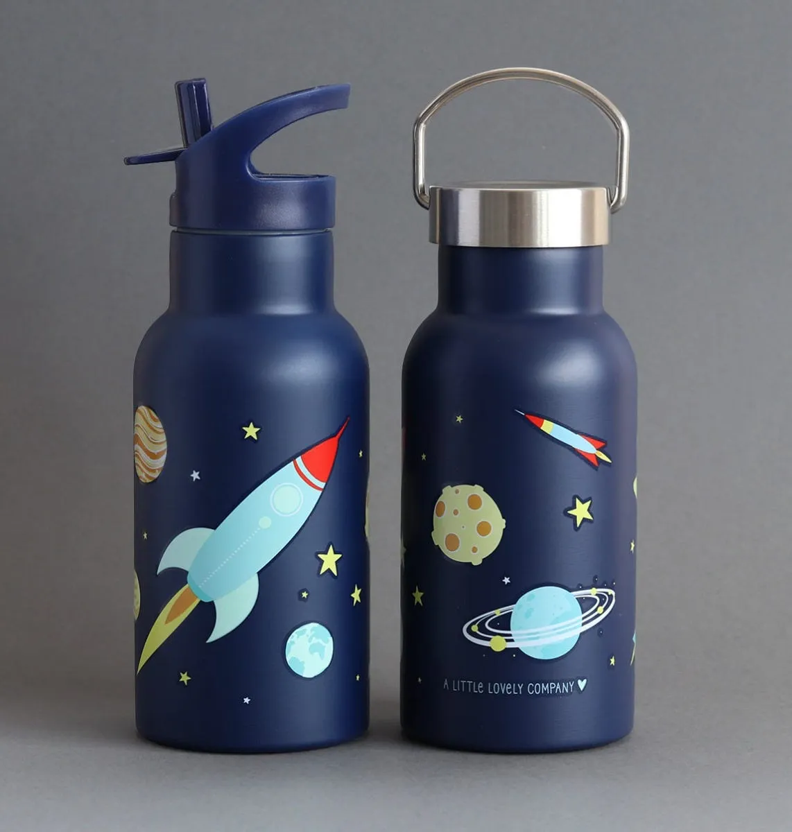 A Little Lovely Company Ruimte RVS drinkfles 350 ml donkerblauw