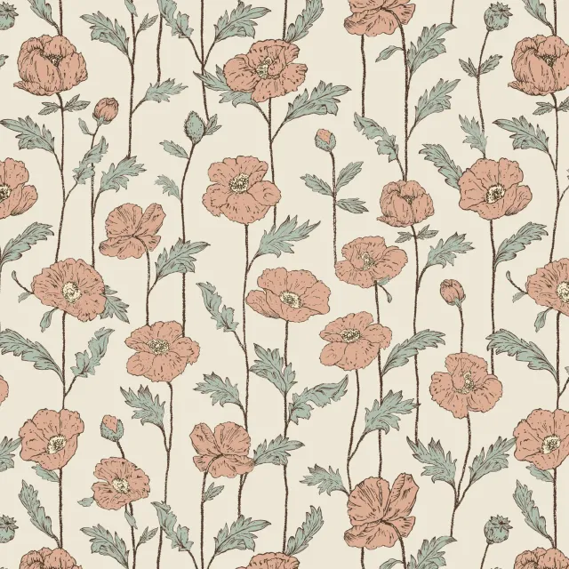 Little Amour Poppy Amour behangstaal zalmroze bloemen