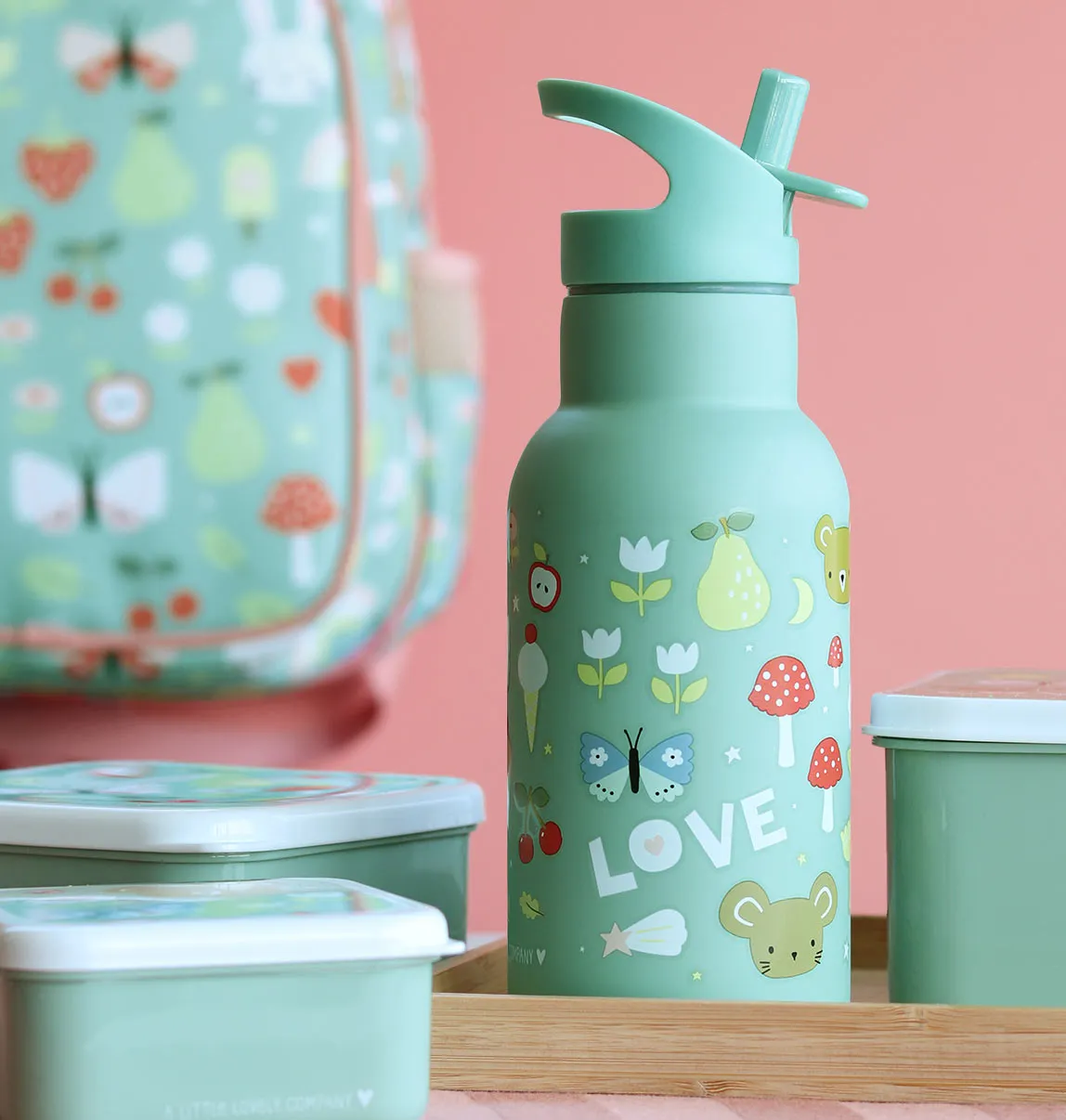 A Little Lovely Company Joy drinkfles RVS 350 ml mint dubbelwandig