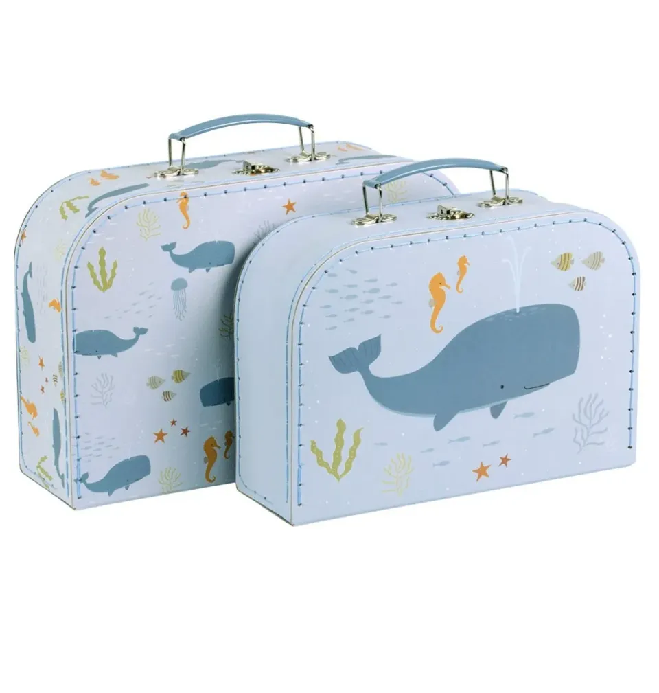 A Little Lovely Company Oceaan kofferset blauw 2 stuks karton