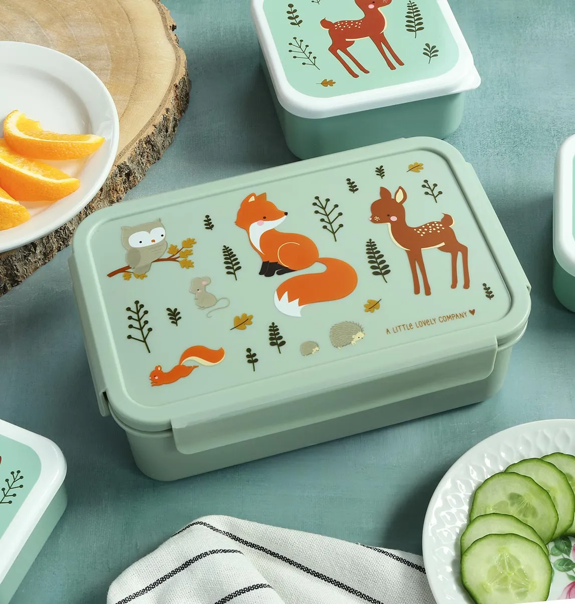 A Little Lovely Company Bosvriendjes bento lunchbox mint 2-vaks